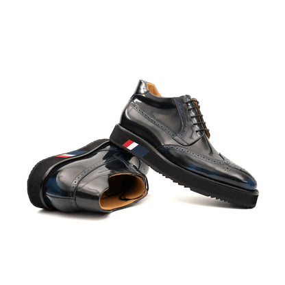 Divinch Navy Patent Calfskin Brogue Platform Bootie