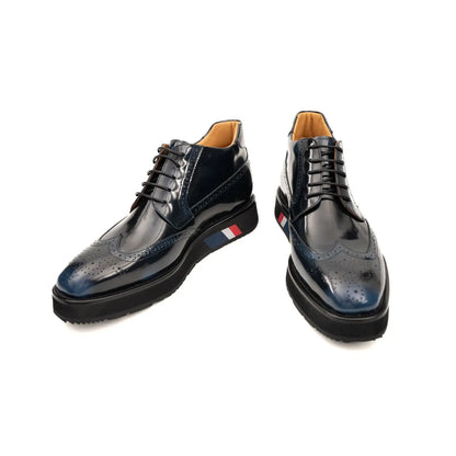 Divinch Navy Patent Calfskin Brogue Platform Bootie