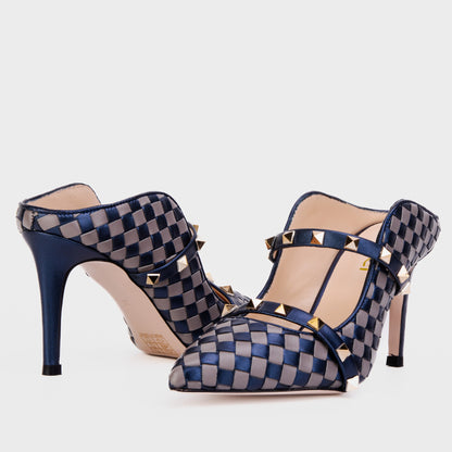 The Dosso Navy Blue Handwoven Pointy Toe Leather Women Sandal