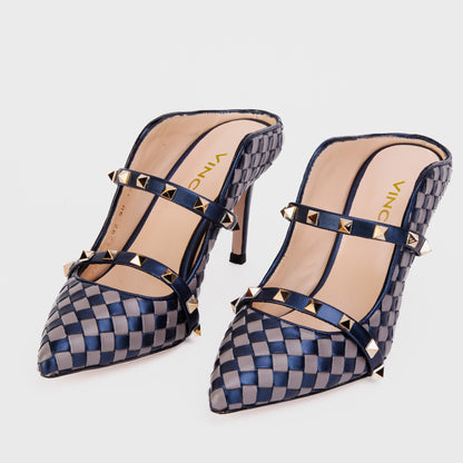 The Dosso Navy Blue Handwoven Pointy Toe Leather Women Sandal