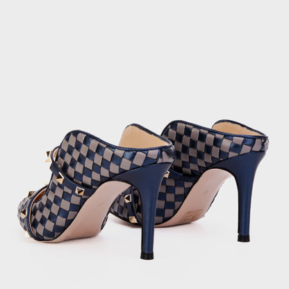 The Dosso Navy Blue Handwoven Pointy Toe Leather Women Sandal