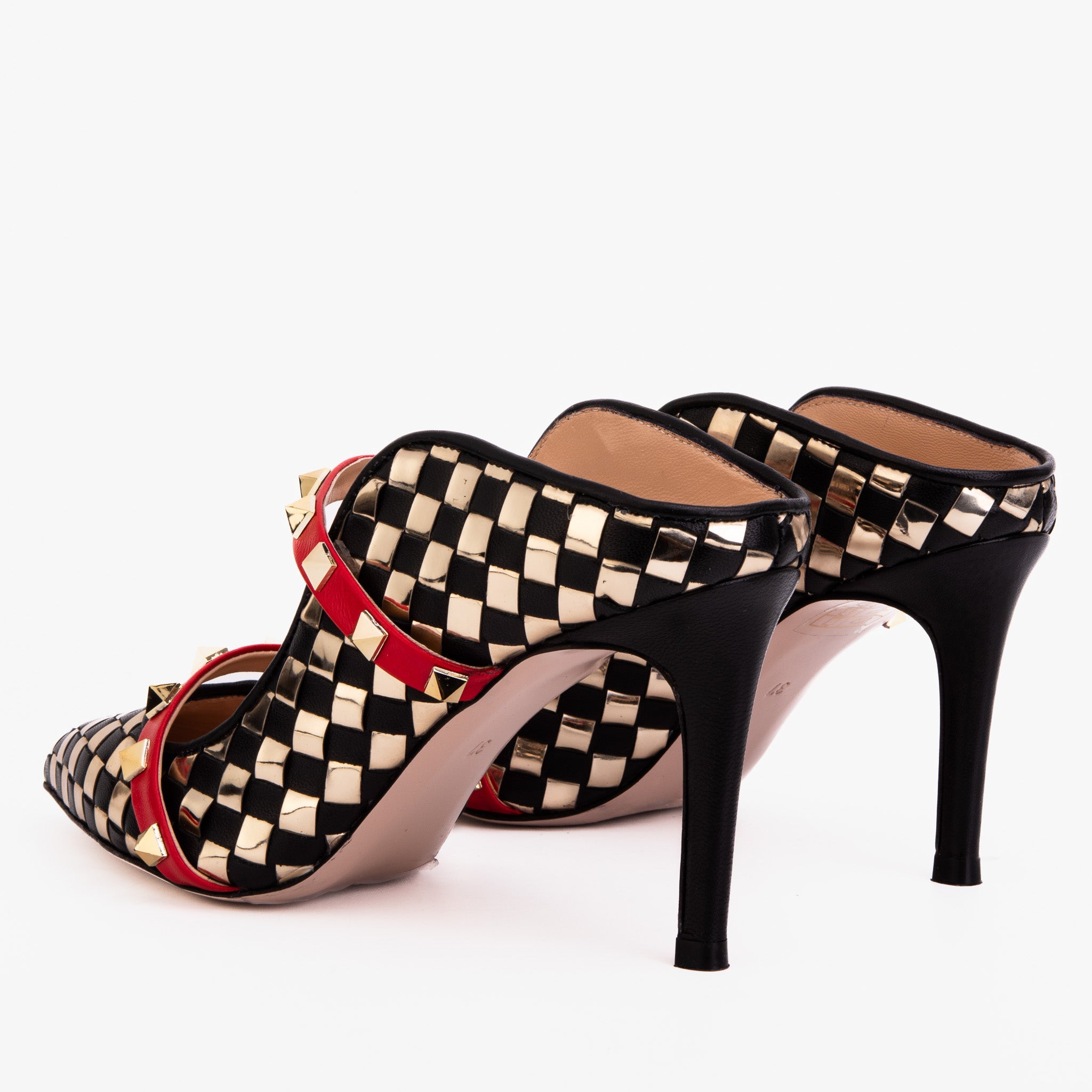 The Dosso Black Handwoven Leather Pointy Toe Women Sandal