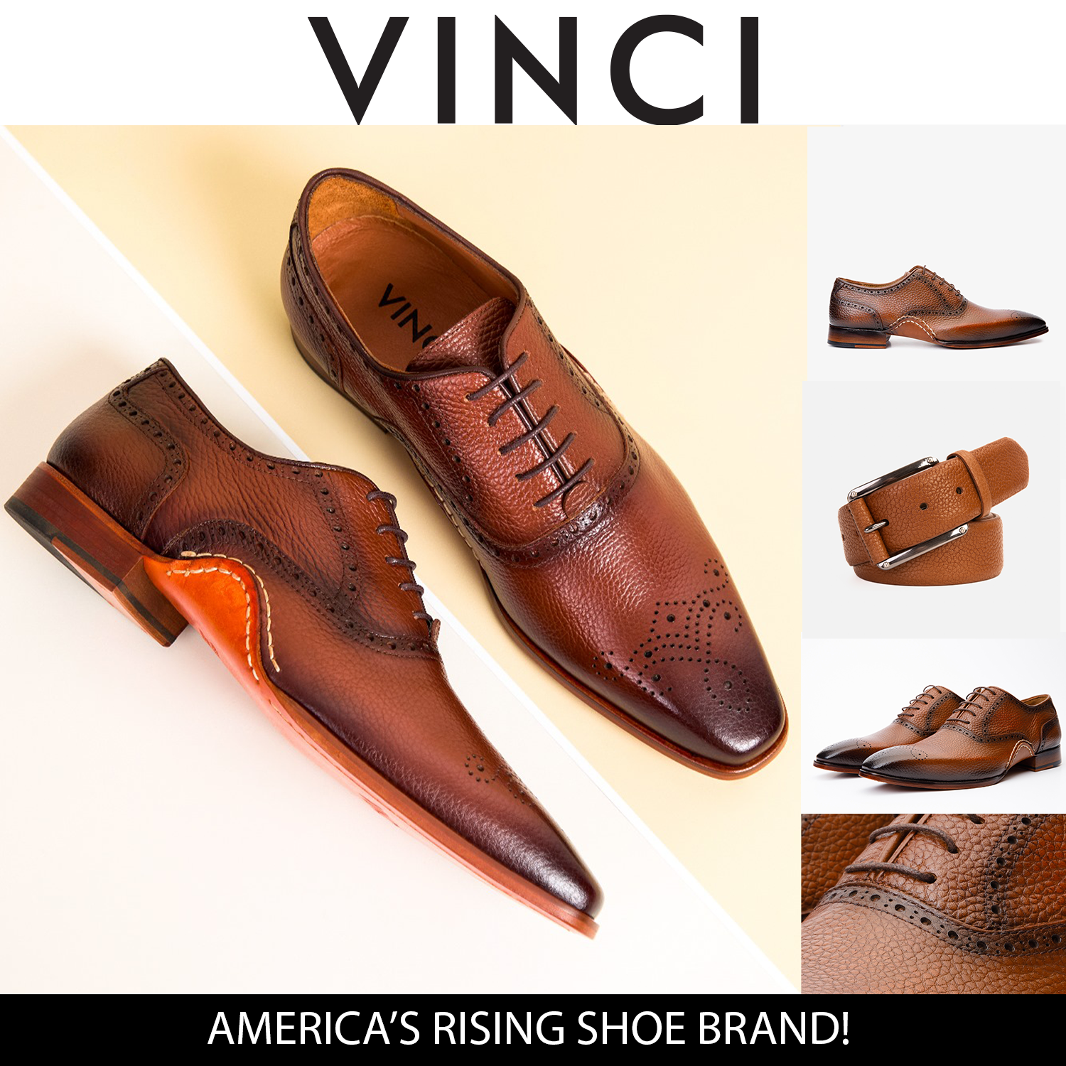 Vinci Leather Shoes The Draco Handmade Tan Semi Brogue Oxford Men Shoe