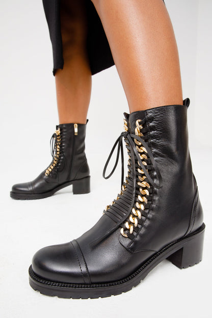The Tuna Black Leather Mid Calf Women Boot