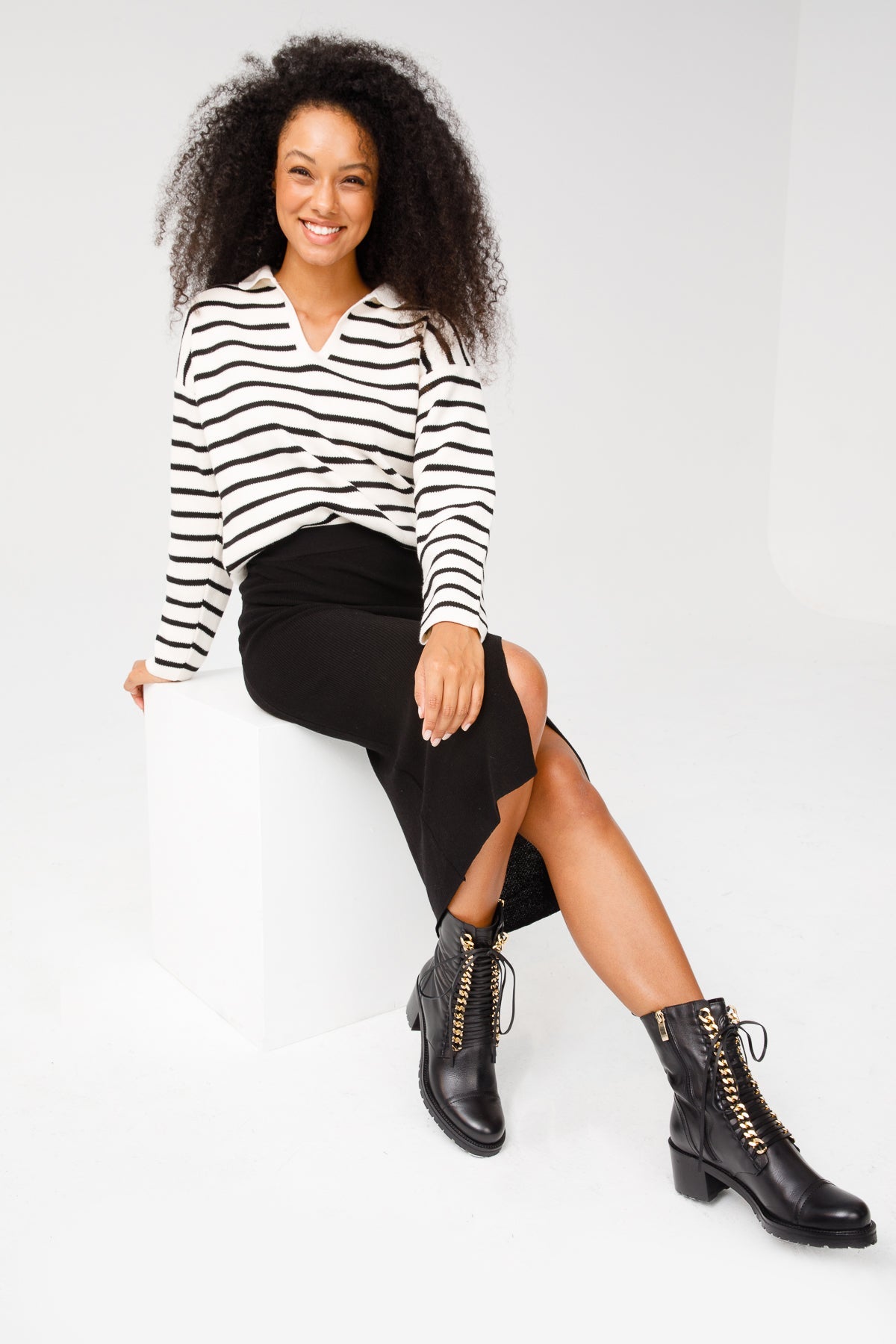 The Tuna Black Leather Mid Calf Women Boot