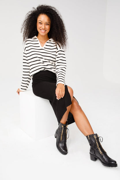 The Tuna Black Leather Mid Calf Women Boot