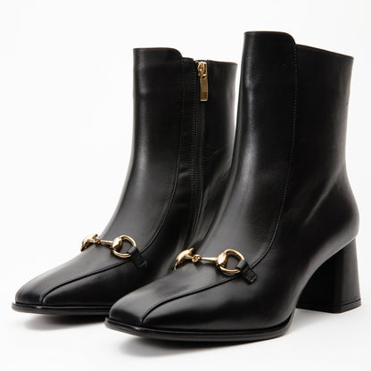 The Bukres Black Leather Block Heel Women Boot
