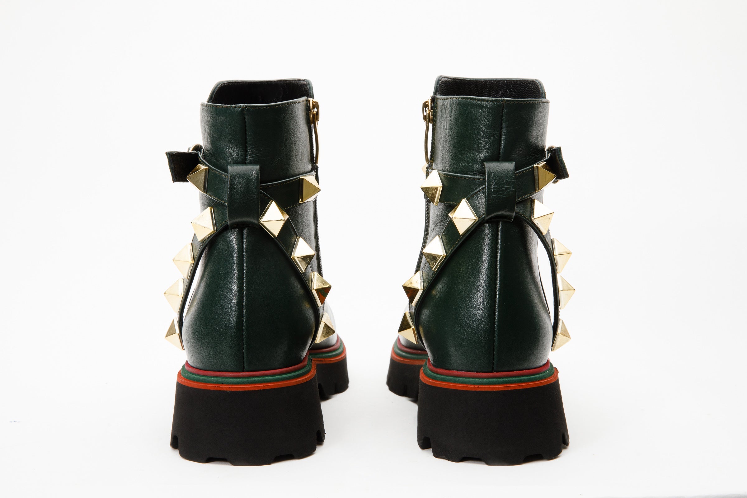 The Prag Green Leather Ankle Women Booto