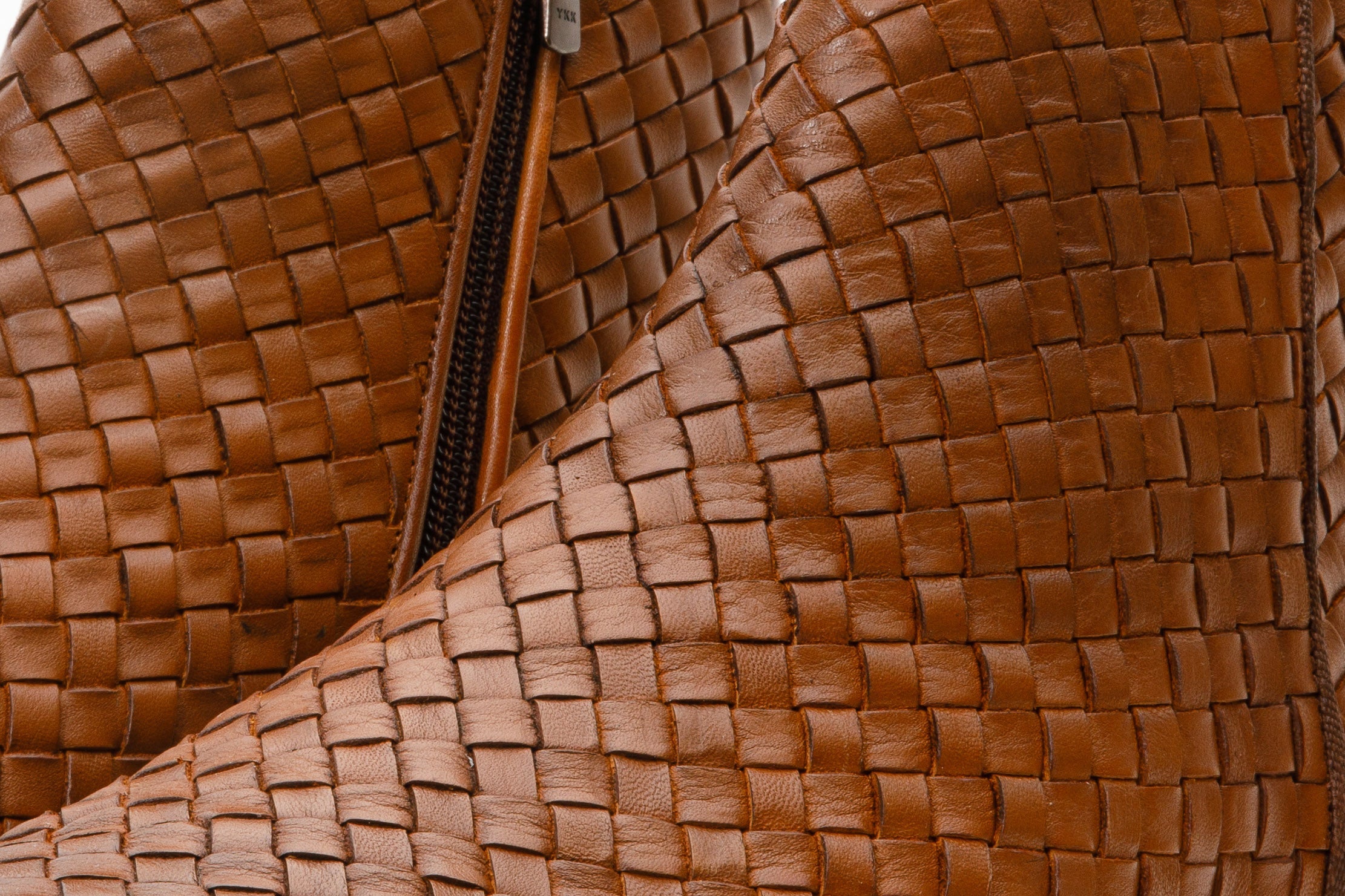 The Wellington Tan Handwoven Leather Men Boot with a Zipper