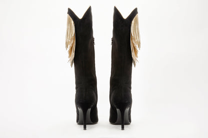 The Vienna Black Suede Leather Knee High Women  Boot