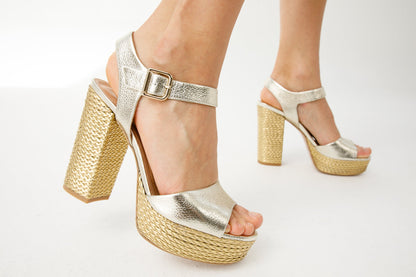 The Tampico Platform Heel Gold Leather Women Sandal