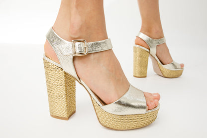 The Tampico Platform Heel Gold Leather Women Sandal