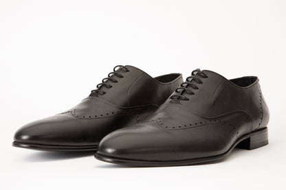 The Roma Black Leather Wingtip Oxford Men Shoe