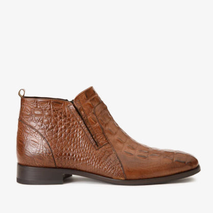 The Randor Brown Crocodile Leather Side-Zip Dress Ankle Men  Boot