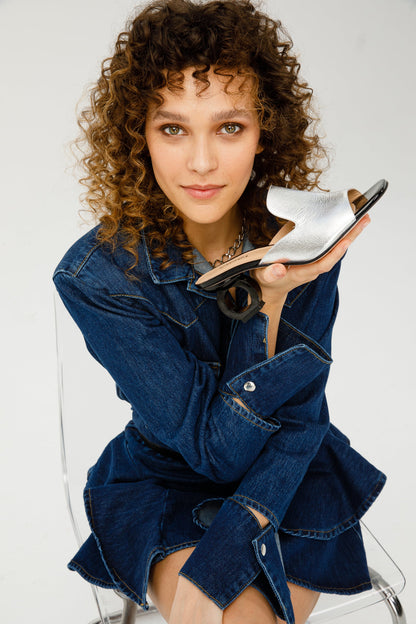 The Tory Silver Leather Women Sandal