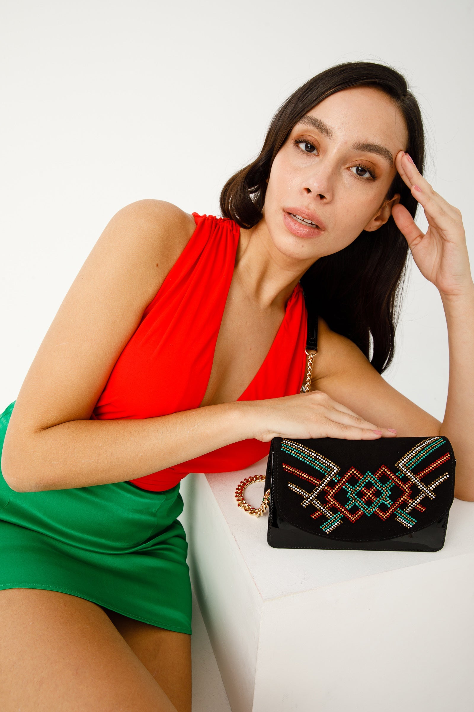 The Palma Black Glitter Leather Block Heel Women Sandal