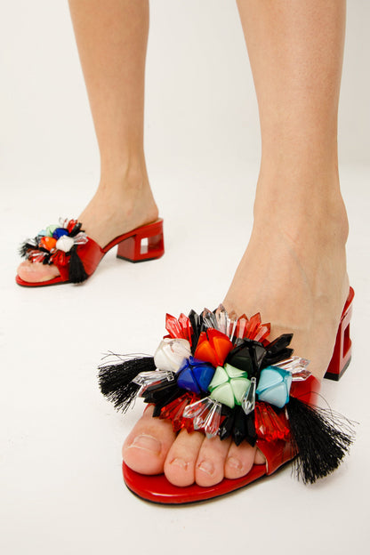 The Vigo Red Leather Block Heel Women Sandal