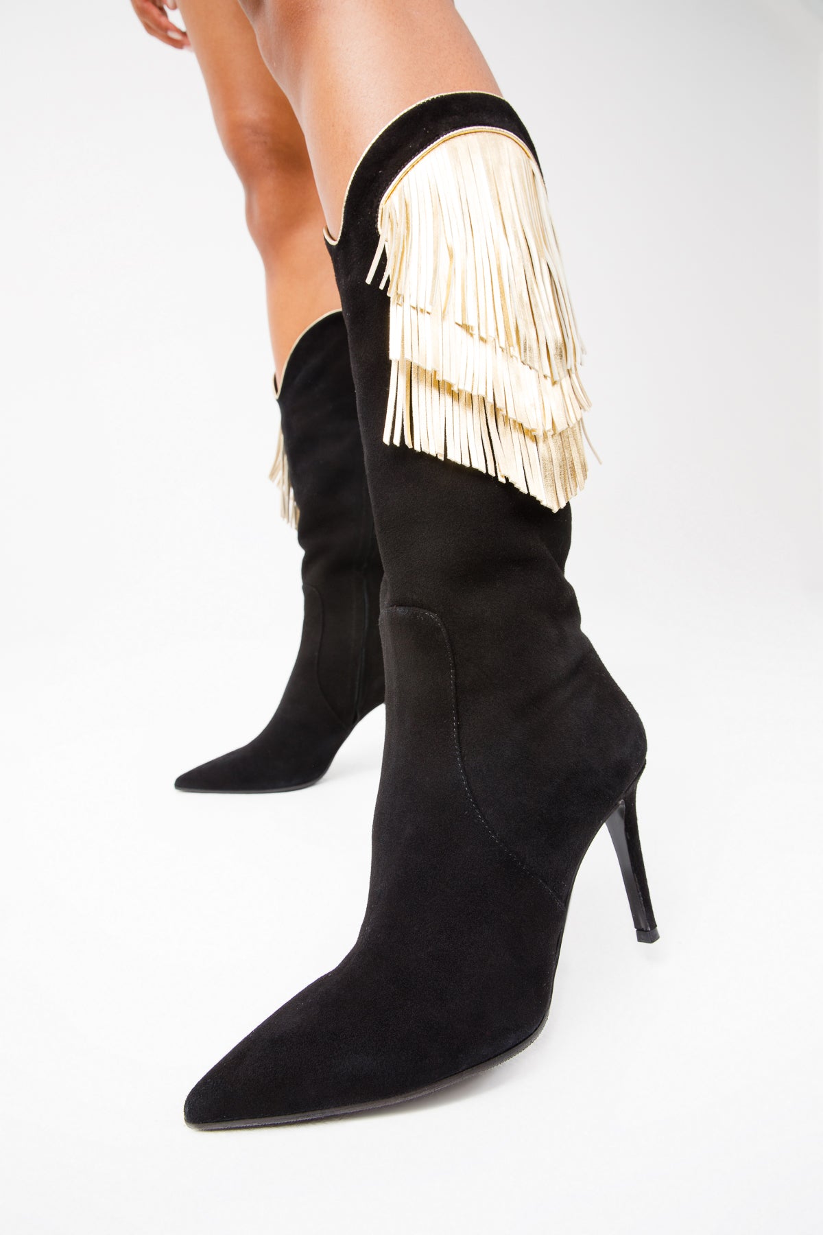 The Vienna Black Suede Leather Knee High Women  Boot