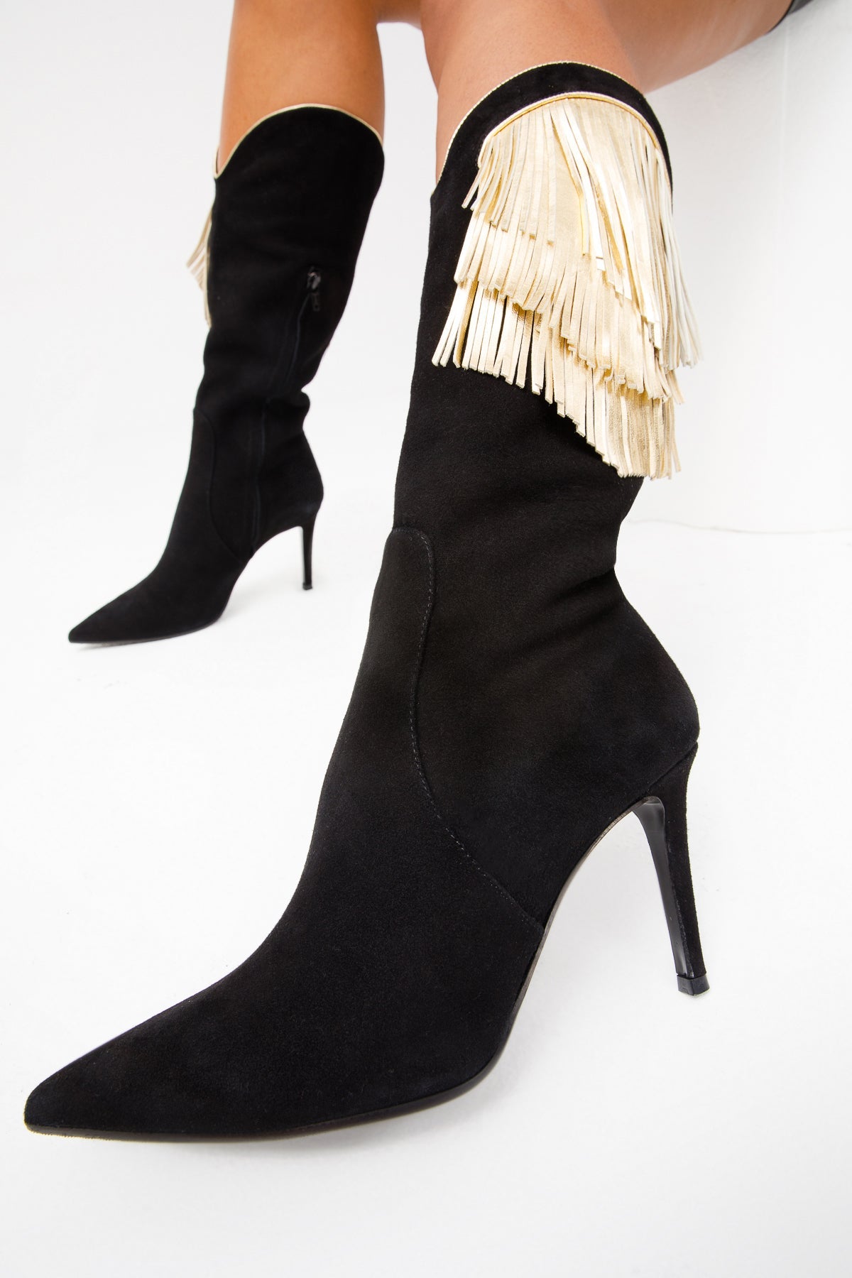 The Vienna Black Suede Leather Knee High Women  Boot