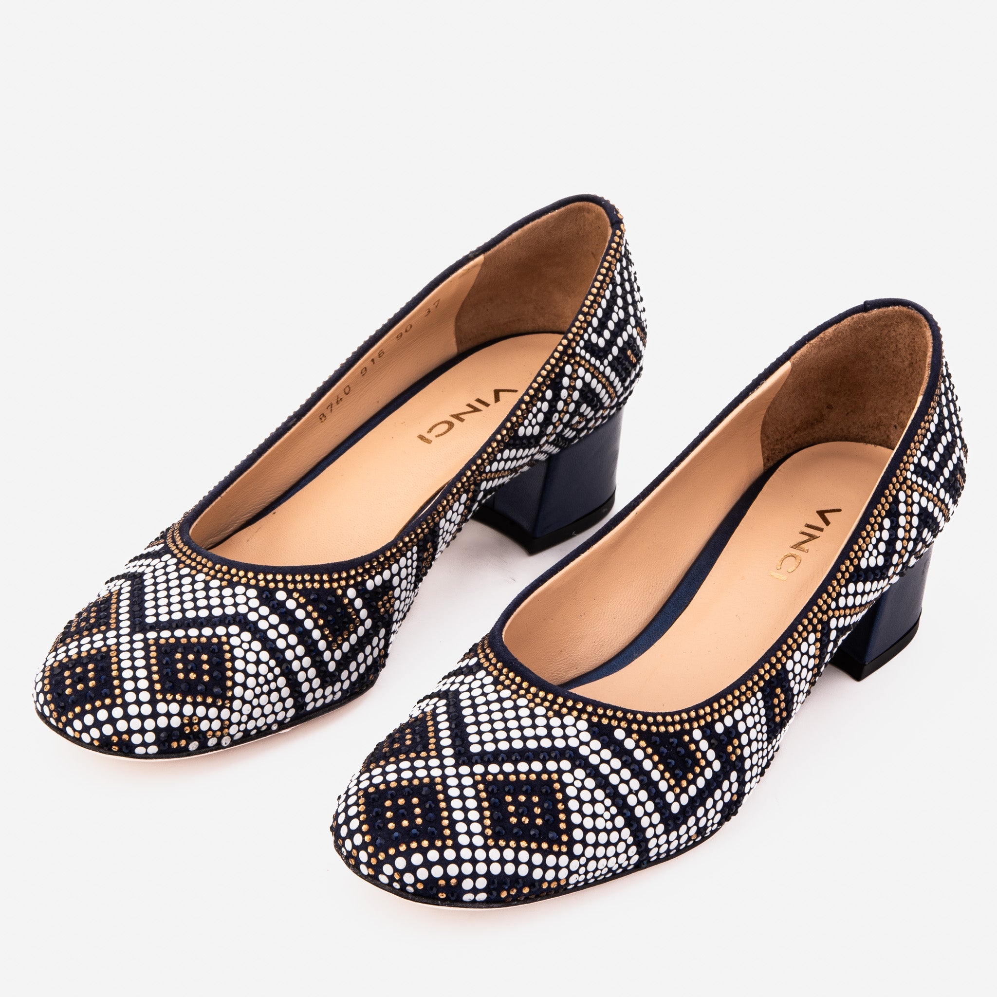 The Nampula Navy Crystal-Embellished Leather Women Pump