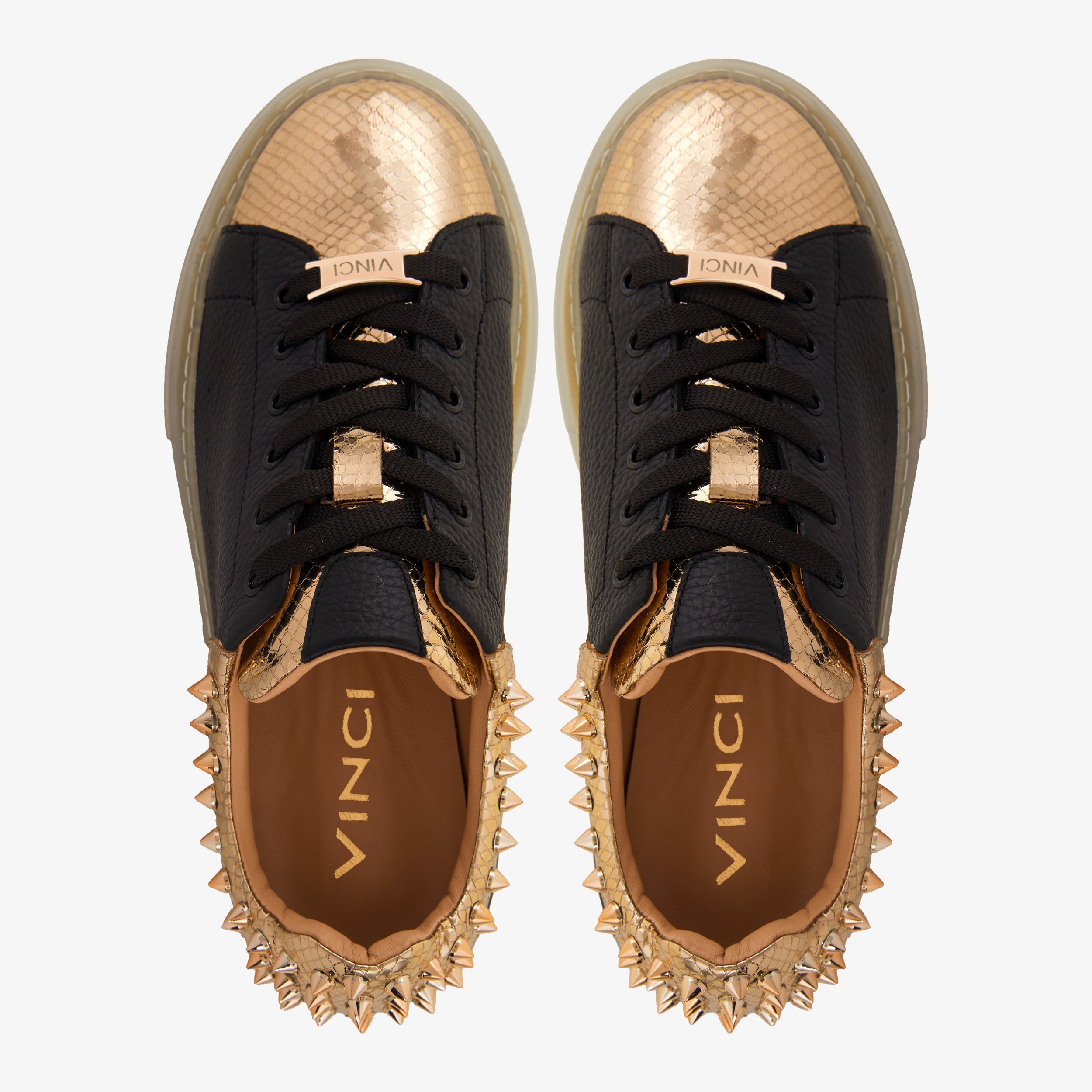 The Venezia Gold & Black Leather Women Sneaker