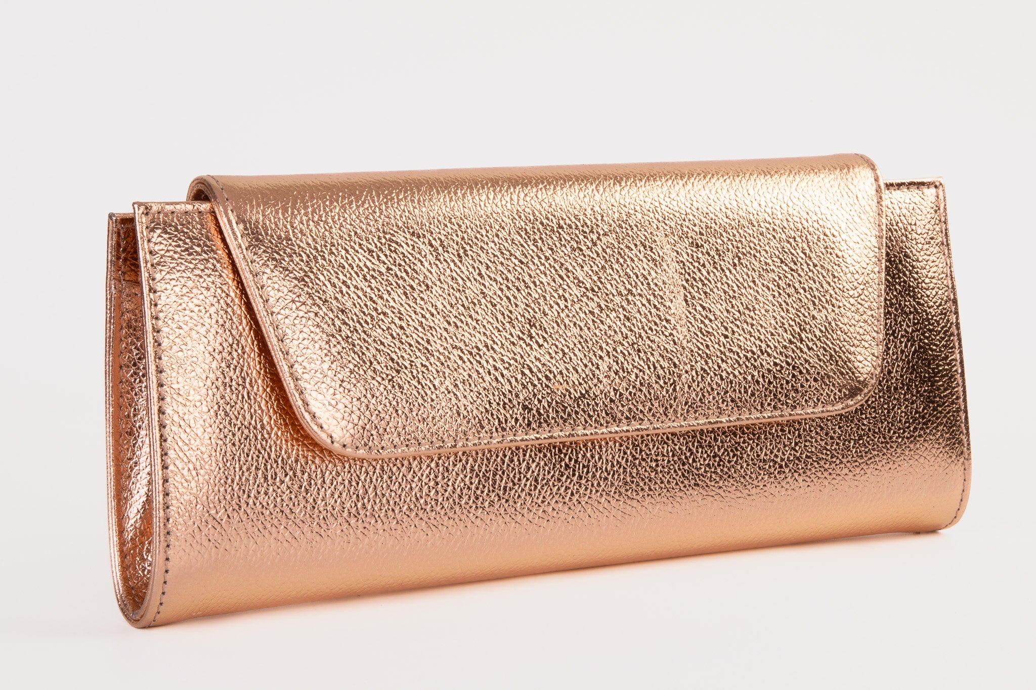 Vinci Leather Shoes The Ege Rose Gold Leather Clutch