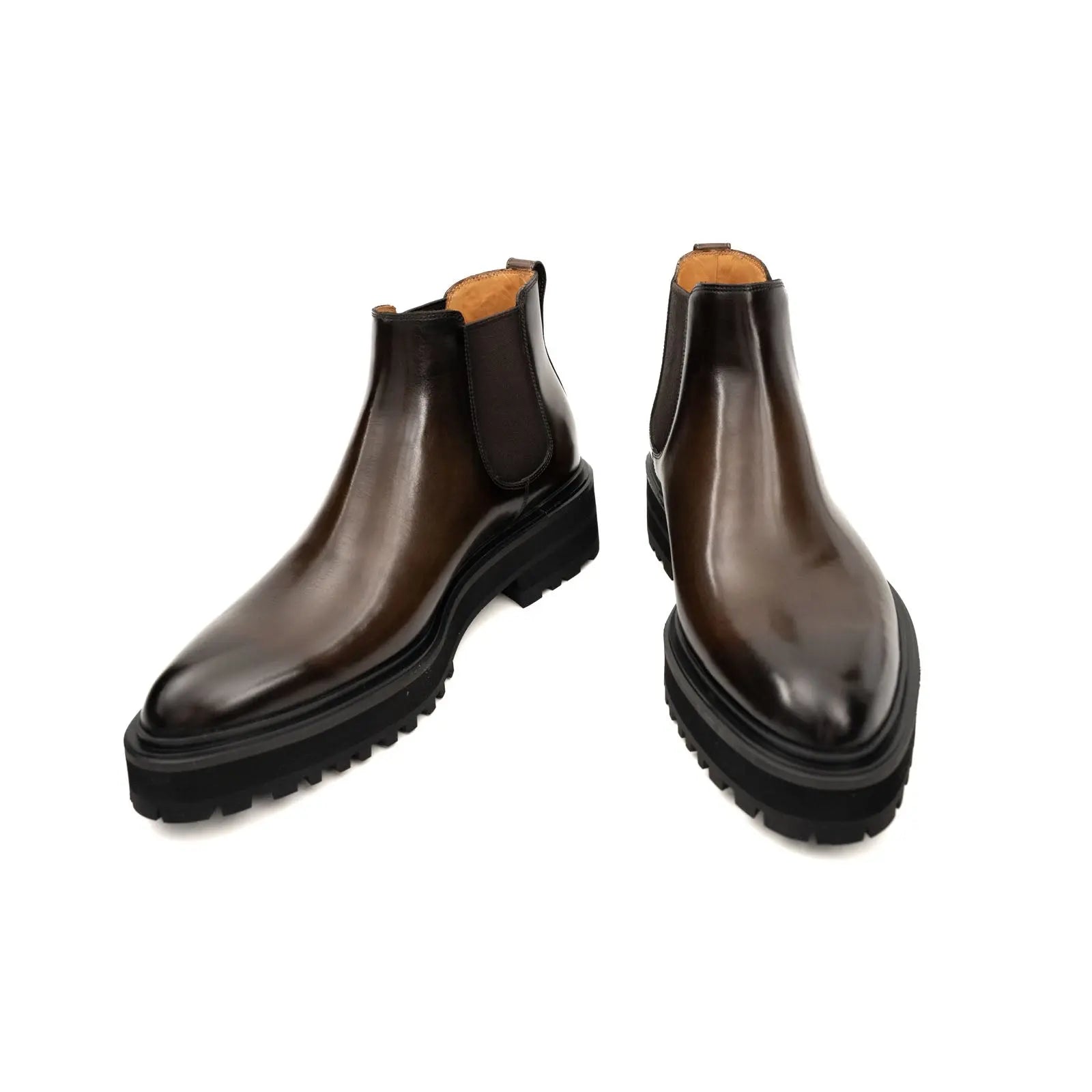 DIVINCH Espresso Leather Platform Chelsea Calfskin Leather Espresso