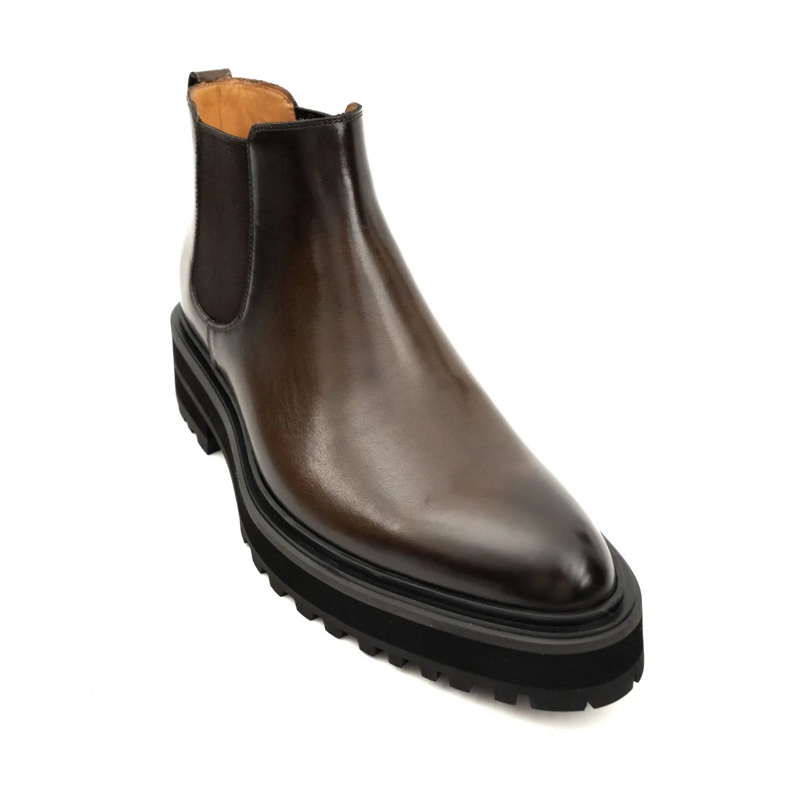 DIVINCH Espresso Leather Platform Chelsea Calfskin Leather Espresso