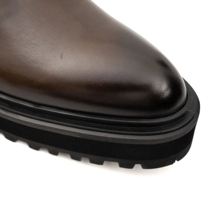 DIVINCH Espresso Leather Platform Chelsea Calfskin Leather Espresso