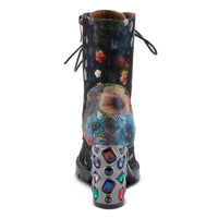 Thumbnail for Hand-painted leather boots with floral design and stacked heel