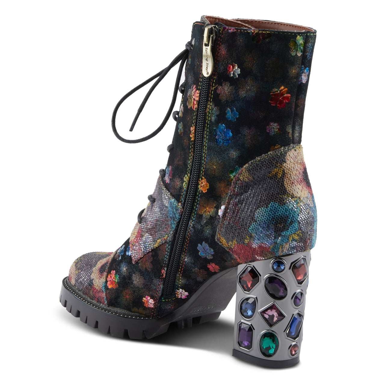 L'ARTISTE FLUTTERBANK BOOTS: Hand-painted leather ankle boots with floral details