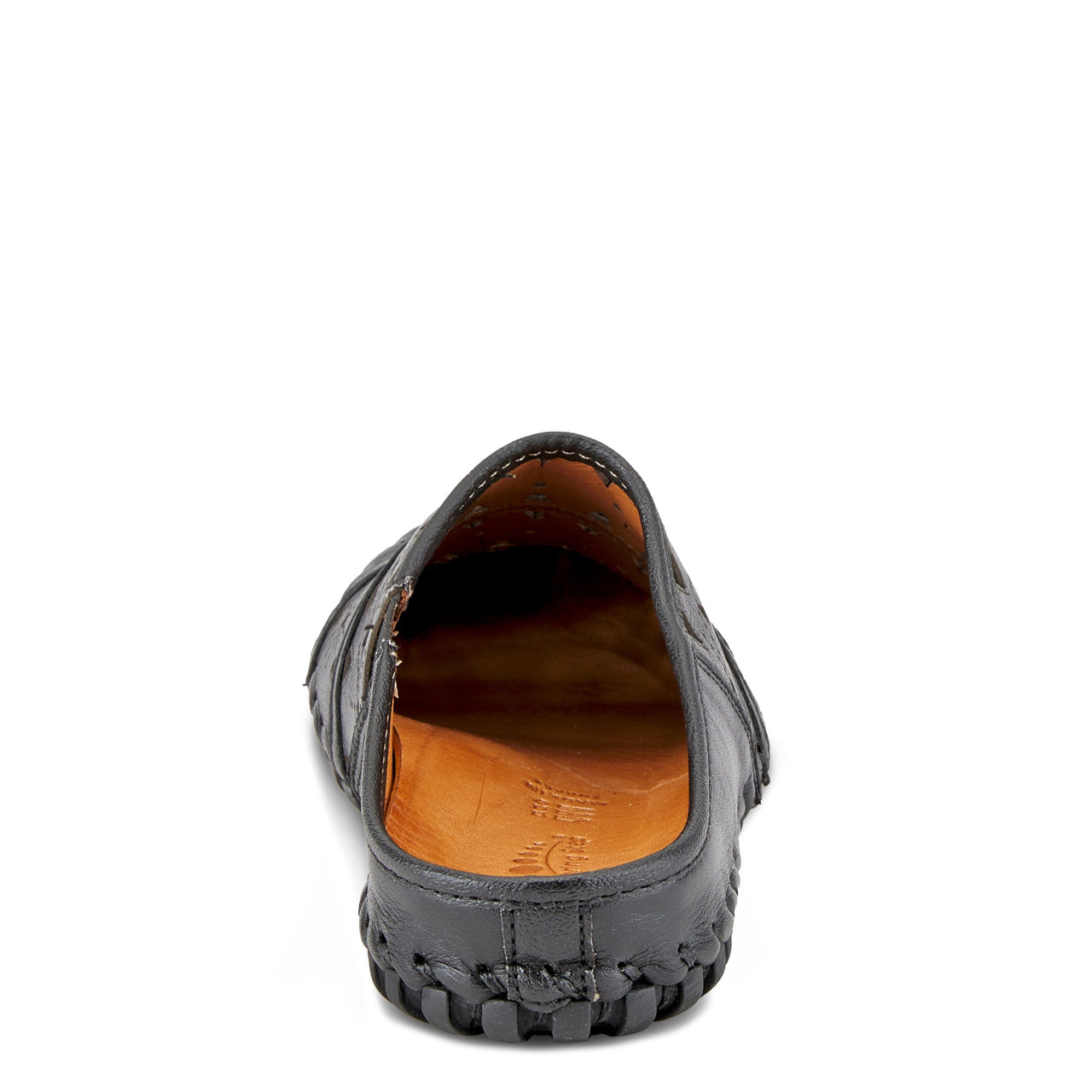 Black leather slip-on clog shoe with cushioned insole and non-slip sole