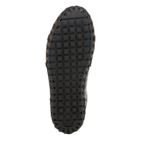 Thumbnail for Black leather slip-on clog shoe with cushioned insole and floral cutout design