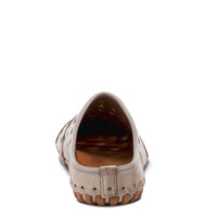 Thumbnail for Black leather slip-on clog shoe with white stitching and cushioned insole