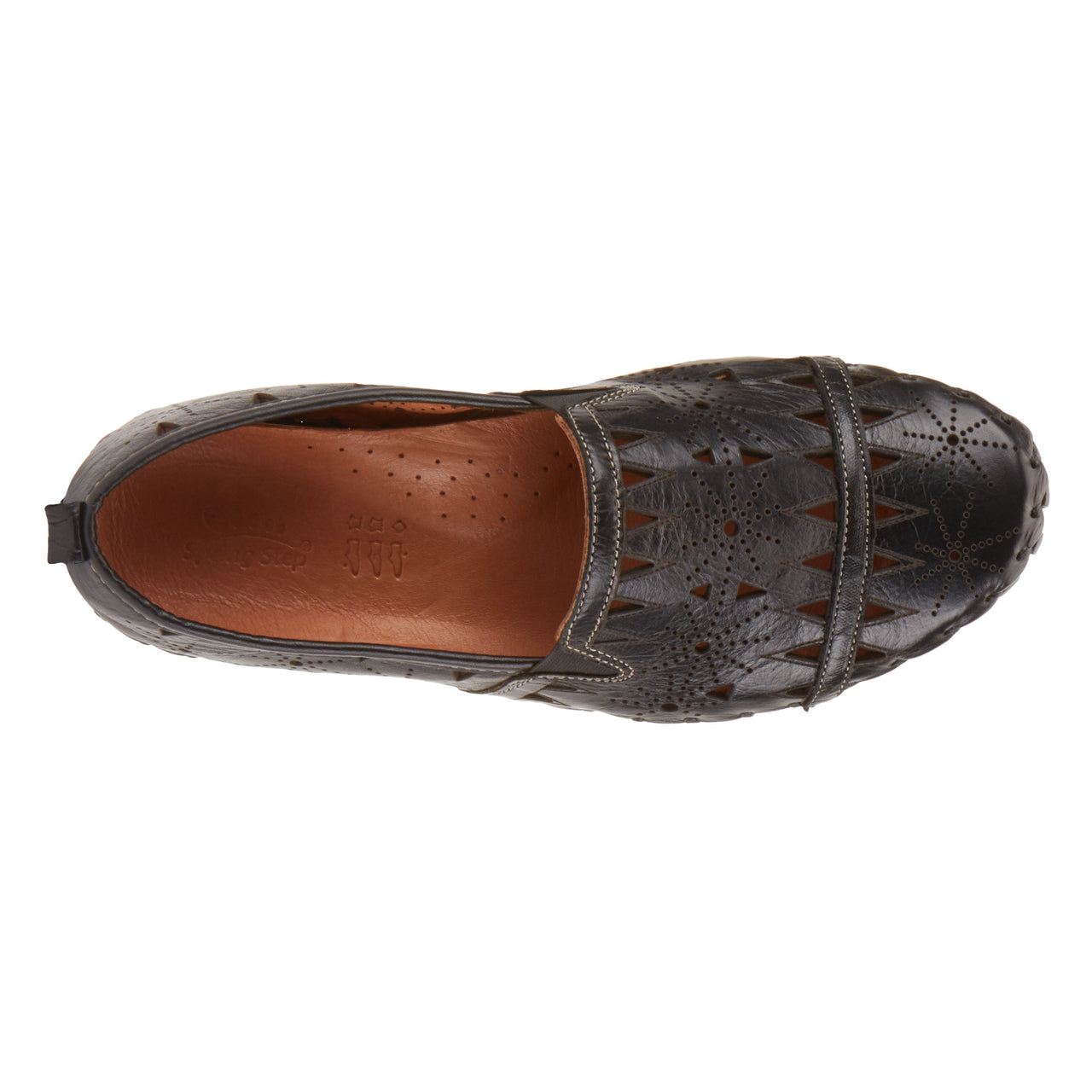 Black leather Spring Step Fusaro loafer shoe with padded insole and slip-resistant outsole