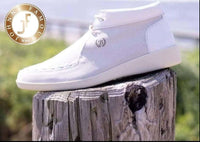 Thumbnail for Johnny Famous Bally Style Soho Men's White Leather and Suede High Tops with stylish lace-up design and comfortable cushioned insoles