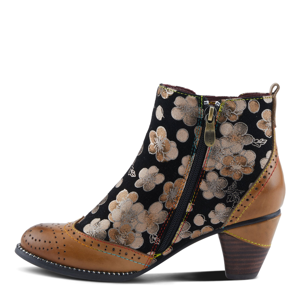 L'ARTISTE GLYNN BOOTS in brown leather with intricate floral embroidery