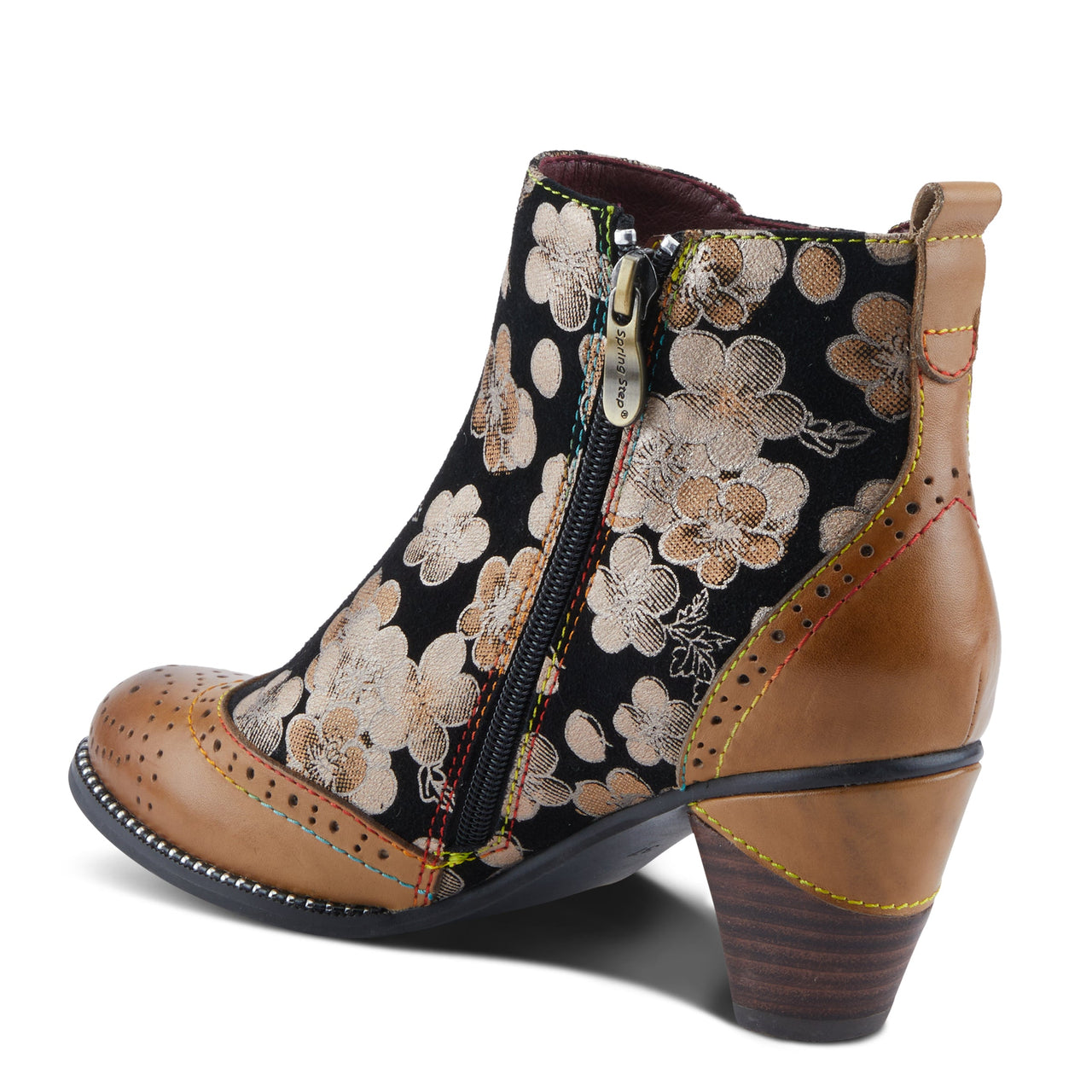 L'ARTISTE GLYNN BOOTS in taupe with vintage-inspired floral design