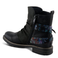 Thumbnail for Black suede knee-high boots with floral embroidery and chunky heel