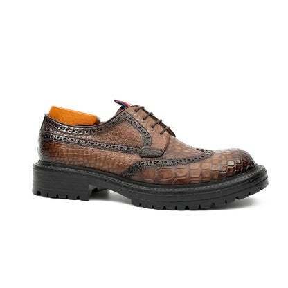 Derby Brogues Men's Genuine Crocodile Leather Coffee