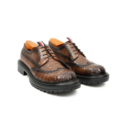 Derby Brogues Men's Genuine Crocodile Leather Coffee
