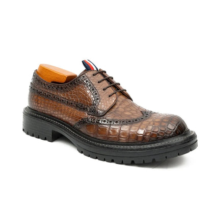 Derby Brogues Men's Genuine Crocodile Leather Coffee