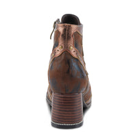 Thumbnail for Pair of stylish L'ARTISTE HAISLEY BOOTS in rich brown leather with intricate floral embroidery and comfortable stacked heel