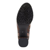 Thumbnail for Pair of stylish brown leather L'Artiste Haisley boots with intricate floral design