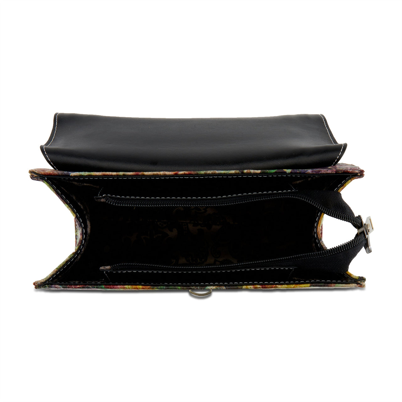 L'ARTISTE HB-BESEEN HANDBAG featuring multiple pockets and antique brass hardware