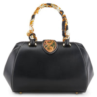 Thumbnail for L`ARTISTE HB-BOWLERA HANDBAG in elegant black leather with gold hardware and detachable shoulder strap