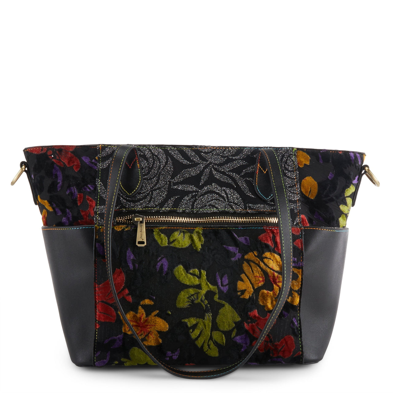 L'ARTISTE HB-FANTOTESTIC HANDBAG in vibrant red with floral embroidery and adjustable shoulder strap