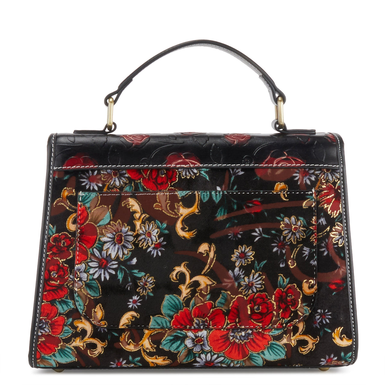 L'ARTISTE HB-FLORENTINE HANDBAG in rich burgundy leather with floral design