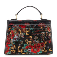 Thumbnail for L'ARTISTE HB-FLORENTINE HANDBAG in rich burgundy leather with floral design