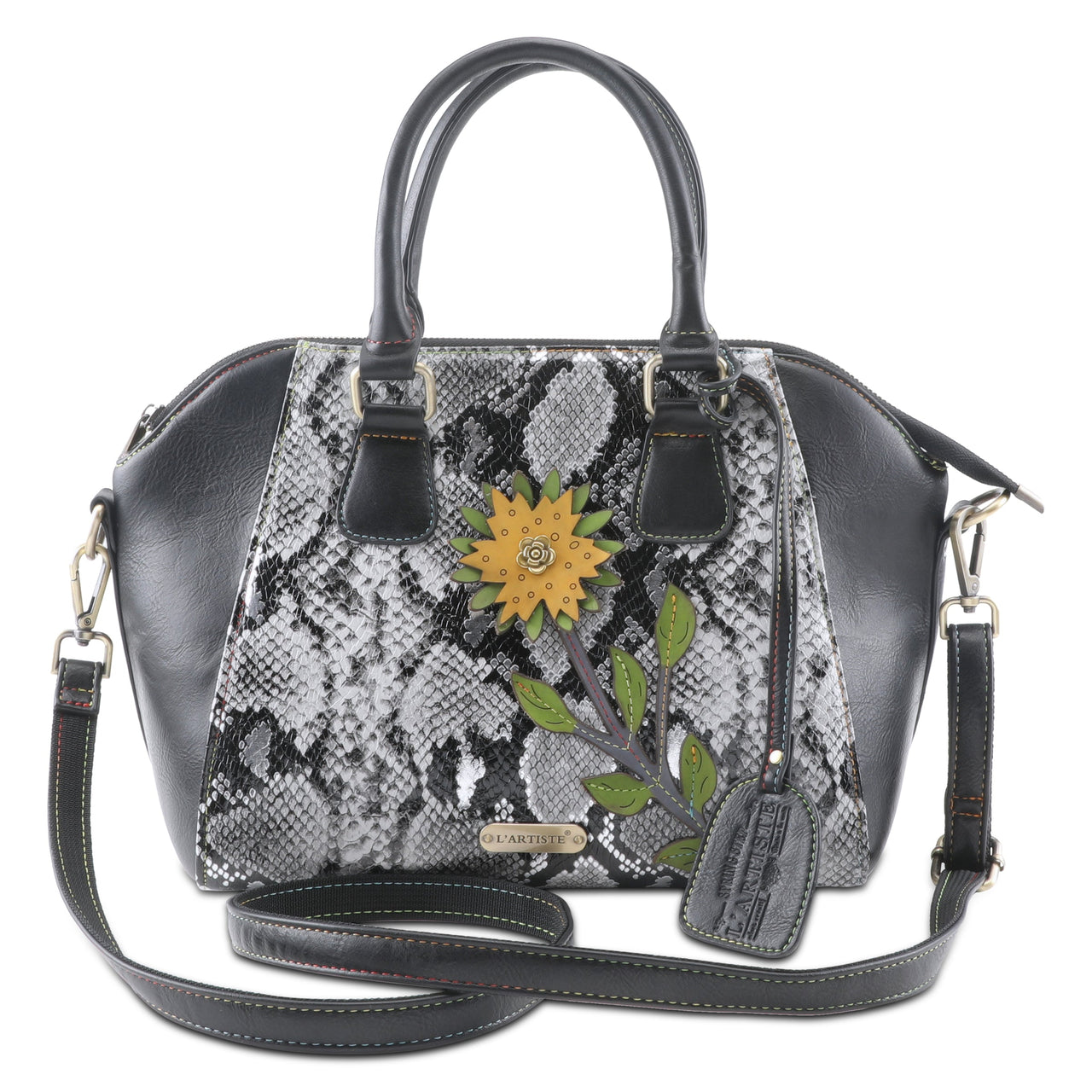 Genuine leather L`ARTISTE HB-KINGPIN HANDBAG with hand-painted details and decorative studs